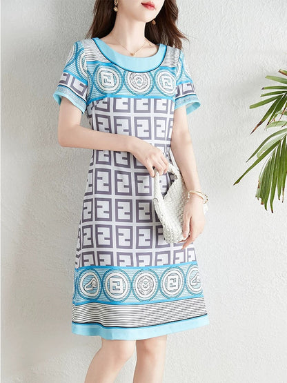Unique design fashion printed dress women summer 2024 new French style temperament age-reducing waist slimming skirt