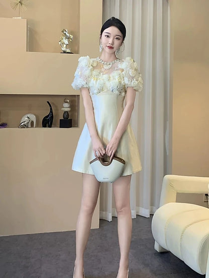 French dress women 2025 new summer light luxury high-end sense sweet or salty heavy work piece receiving waist A-line skirt