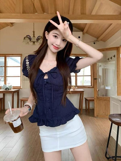 Plus-size women's clothing, pure and sexy, short-sleeved shirt with bo Lee Nhi Boutique Plus-size women's clothing, pure and sexy, short-sleeved shirt with bo Lee Nhi Boutique