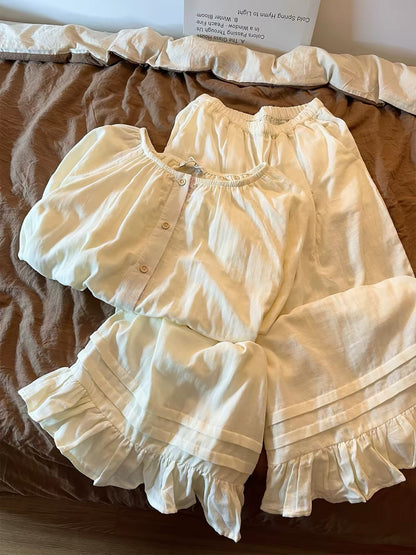 Women's Sweet & Gentle Style Pure Cotton Long-Sleeve Pajama Set – New for Autumn 2026: Comfortable Loungewear with Trousers, Suitable for Casual Wear.