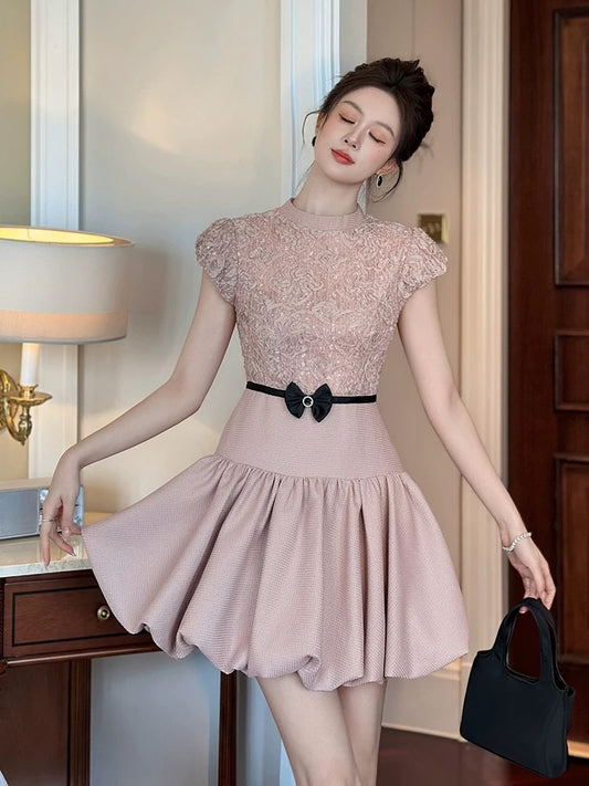 Super beautiful unique beautiful skirt female summer 2025 new light luxury high-end temperament pink dress small dress