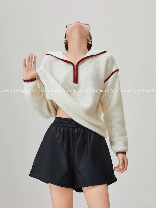 [In Stock] Lulu's Same Style Soft and Versatile Super Cute Hooded Sweatshirt, New Autumn Style, Zipper Long Sleeve Knitwear