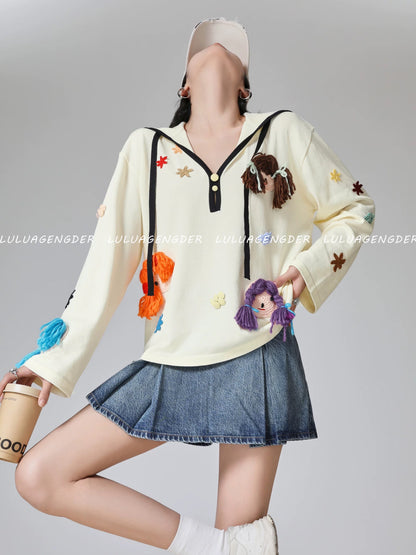 Lulu's style, fashionable and unique women's top, 2025 new Korean style loose design, versatile and niche long-sleeved.