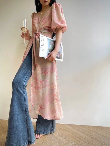 Aconiconi｜Xinghua Weiyu French Floral Chiffon Slim Fit Dress Design Two-Wear Skirt
