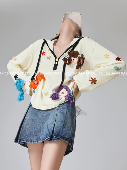 Lulu's style, fashionable and unique women's top, 2025 new Korean style loose design, versatile and niche long-sleeved.