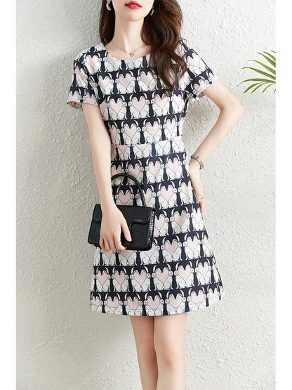 High-end fashionable age-reducing chic printed dress for women summer 2024 new slim fit and slim temperament a-line skirt