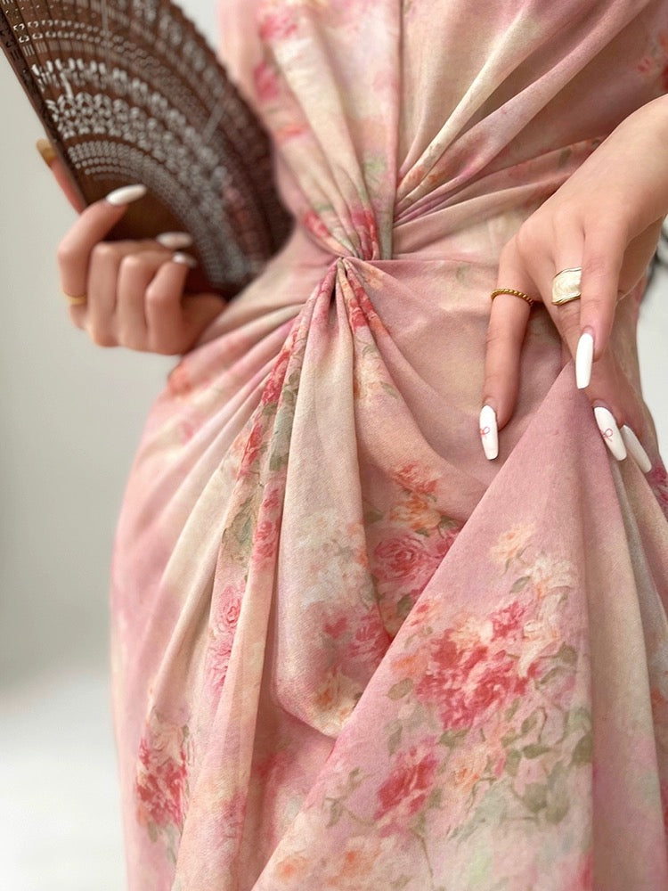 Aconiconi｜Xinghua Weiyu French Floral Chiffon Slim Fit Dress Design Two-Wear Skirt