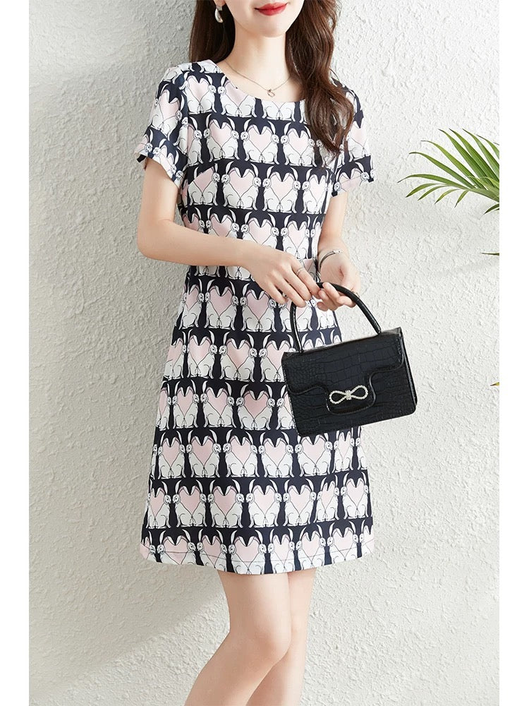 High-end fashionable age-reducing chic printed dress for women summer 2024 new slim fit and slim temperament a-line skirt