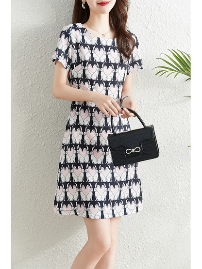 High-end fashionable age-reducing chic printed dress for women summer 2024 new slim fit and slim temperament a-line skirt