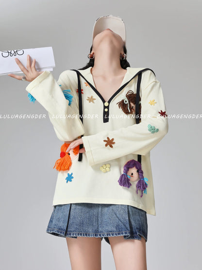 Lulu's style, fashionable and unique women's top, 2025 new Korean style loose design, versatile and niche long-sleeved.