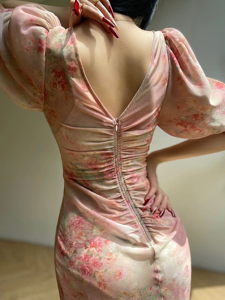 Aconiconi｜Xinghua Weiyu French Floral Chiffon Slim Fit Dress Design Two-Wear Skirt