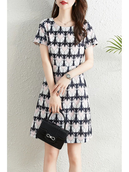 High-end fashionable age-reducing chic printed dress for women summer 2024 new slim fit and slim temperament a-line skirt
