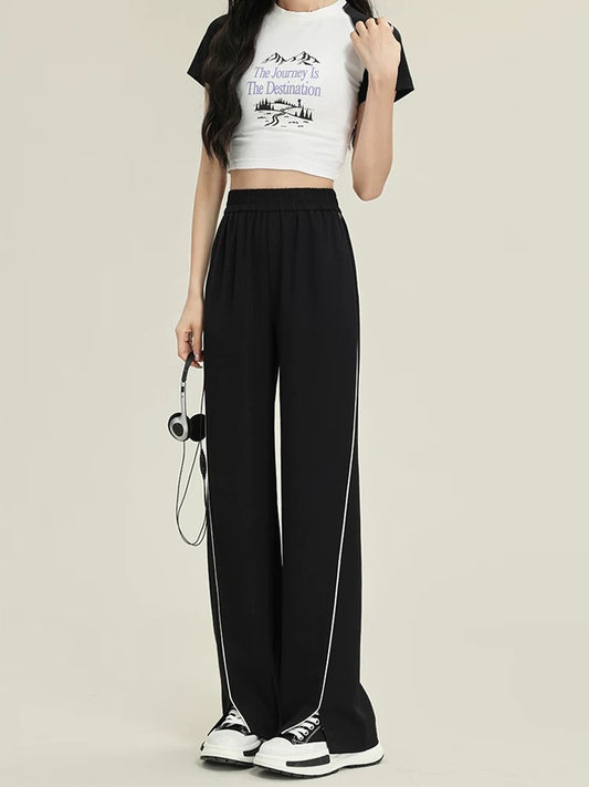 The rise of small casual pants for women, 2025 new spring and autumn high-waisted sports pants, loose slimming straight pants