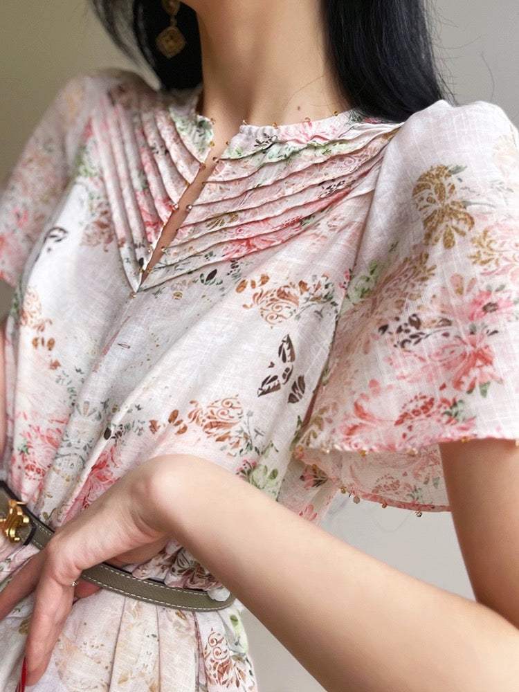 Aconiconi｜Flower Sweet Early Summer French Retro Dress Loose Slim Floral Gentle Style Straight Skirt