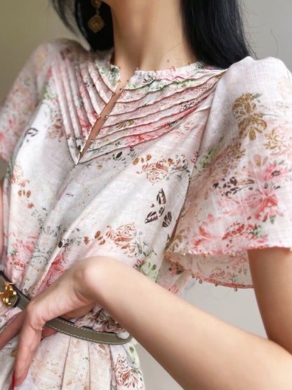 Aconiconi｜Flower Sweet Early Summer French Retro Dress Loose Slim Floral Gentle Style Straight Skirt