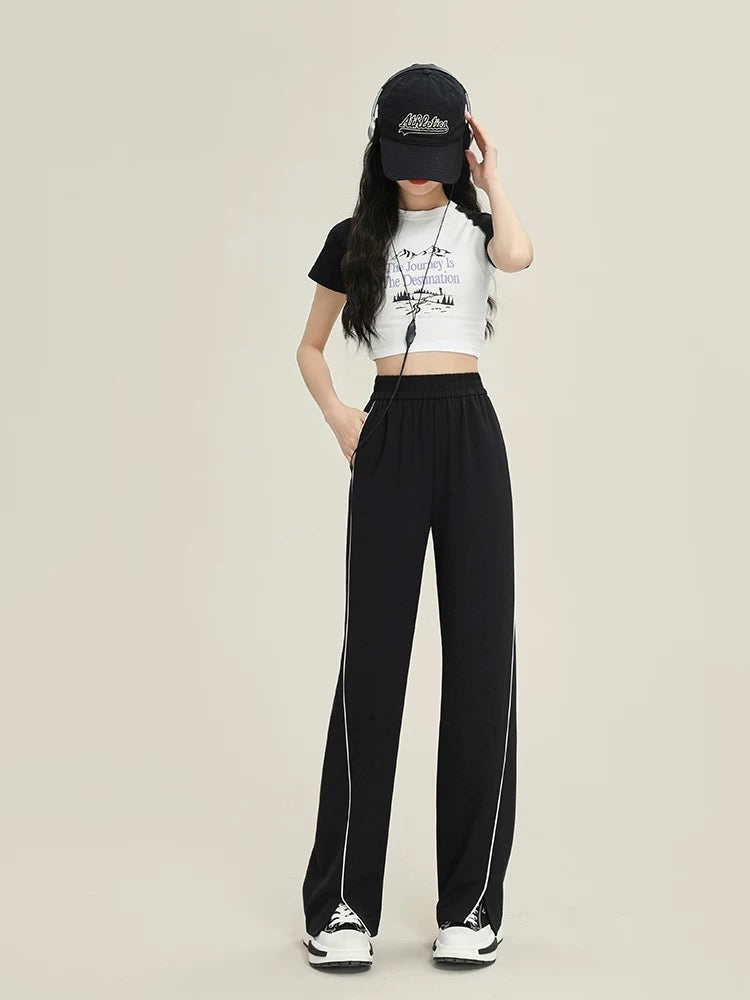 The rise of small casual pants for women, 2025 new spring and autumn high-waisted sports pants, loose slimming straight pants