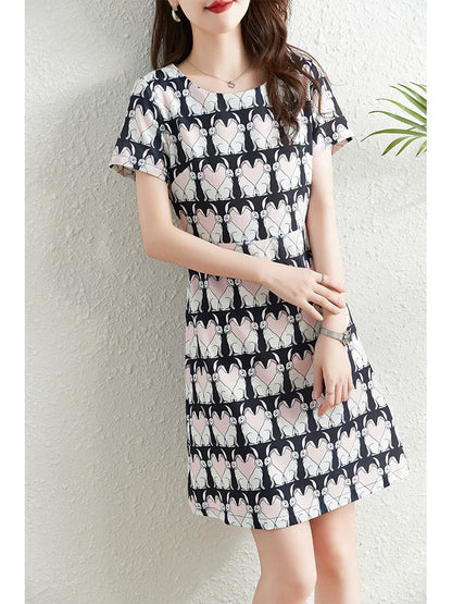 High-end fashionable age-reducing chic printed dress for women summer 2024 new slim fit and slim temperament a-line skirt