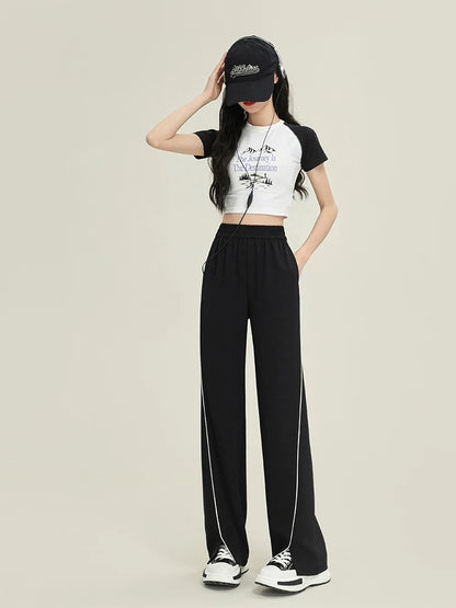 The rise of small casual pants for women, 2025 new spring and autumn high-waisted sports pants, loose slimming straight pants