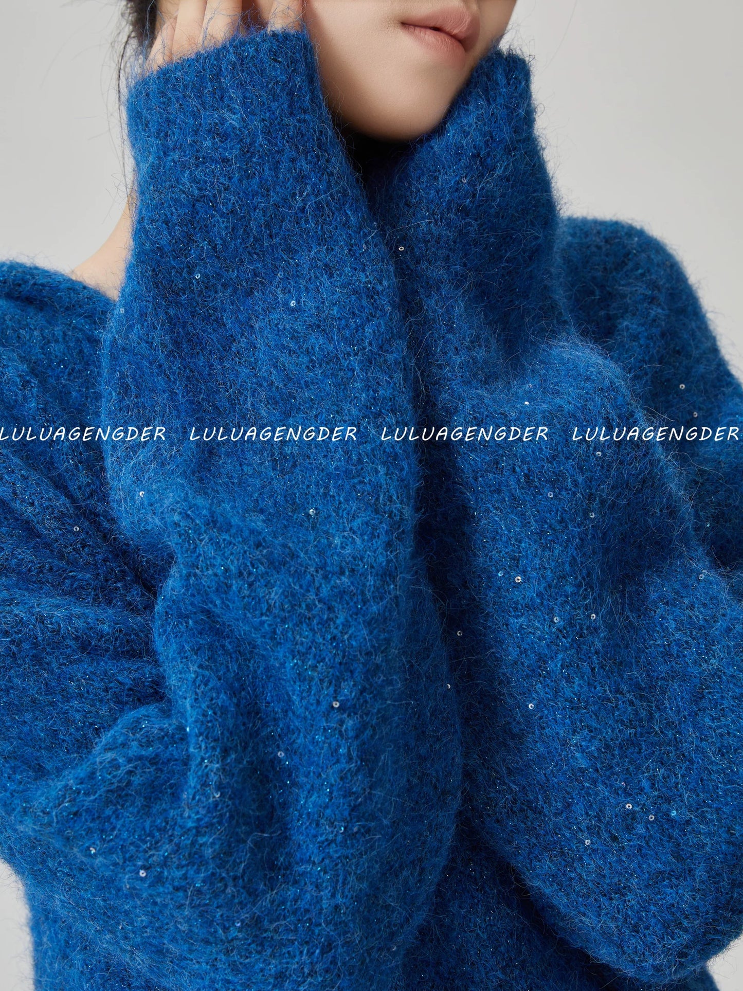 Lulu's style, relaxed fit, slimming sequined hooded sweater, women's autumn/winter new niche minimalist long-sleeved knitwear.