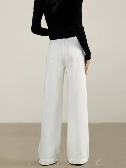The rise of small white jeans for women in spring and autumn high-waisted loose 150 tall straight narrow wide-leg pants