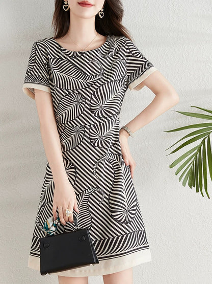 French Fashion Zebra Print Dress Women's Summer 2024 New Slim-fitting Waist Slimming A-Line Skirt