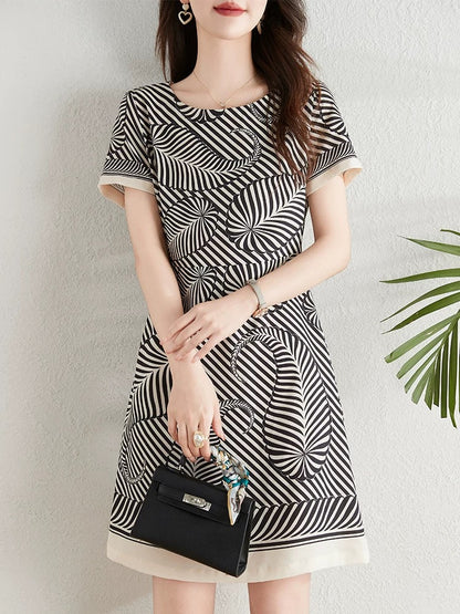 French Fashion Zebra Print Dress Women's Summer 2024 New Slim-fitting Waist Slimming A-Line Skirt