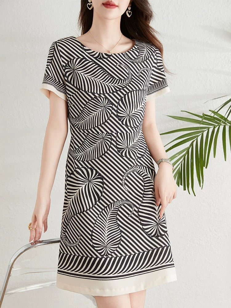 French Fashion Zebra Print Dress Women's Summer 2024 New Slim-fitting Waist Slimming A-Line Skirt