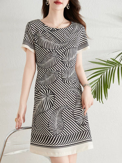 French Fashion Zebra Print Dress Women's Summer 2024 New Slim-fitting Waist Slimming A-Line Skirt