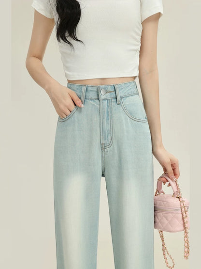 The rise of small women's Tencel jeans, narrow straight pants, summer thin pear-shaped body pants, high-waisted pants
