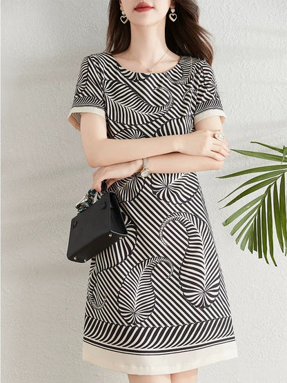French Fashion Zebra Print Dress Women's Summer 2024 New Slim-fitting Waist Slimming A-Line Skirt