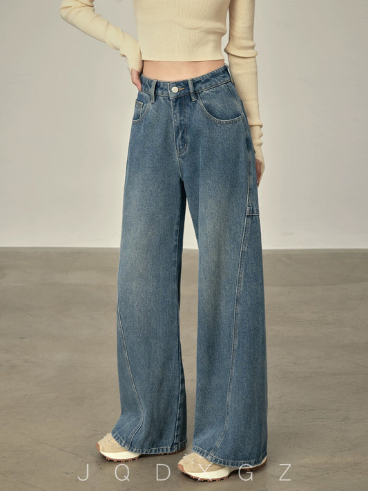 The rise of small women's high-waisted jeans, lazy and loose-feeling wide-leg pants, spring and autumn slimming and high-skimming pants