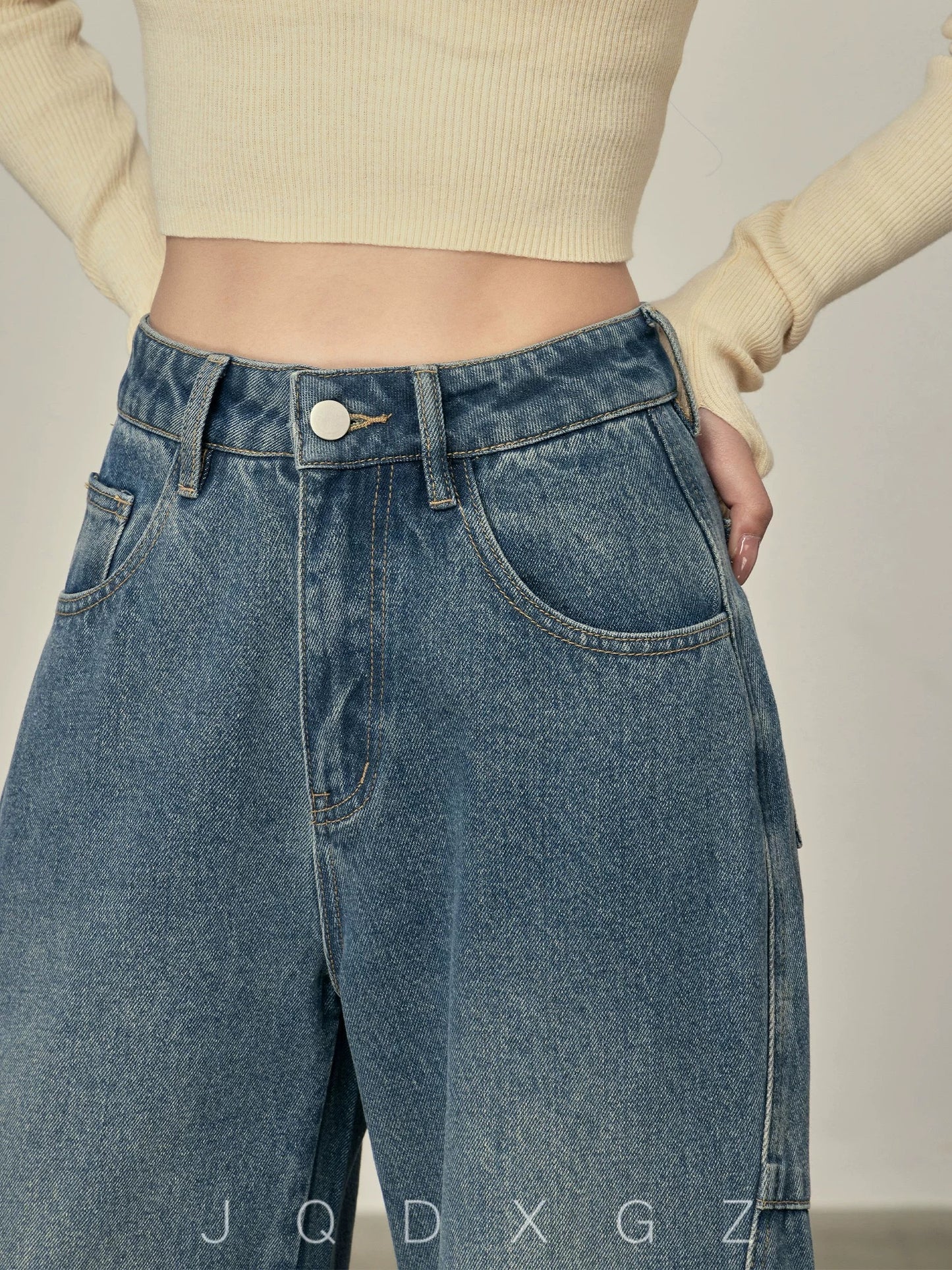 The rise of small women's high-waisted jeans, lazy and loose-feeling wide-leg pants, spring and autumn slimming and high-skimming pants