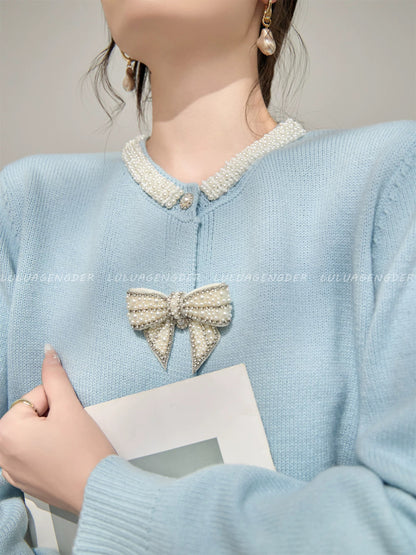 Lulu's style bow-knot knitted cardigan for women, new autumn style, fashionable, versatile, slim-fitting sweater.