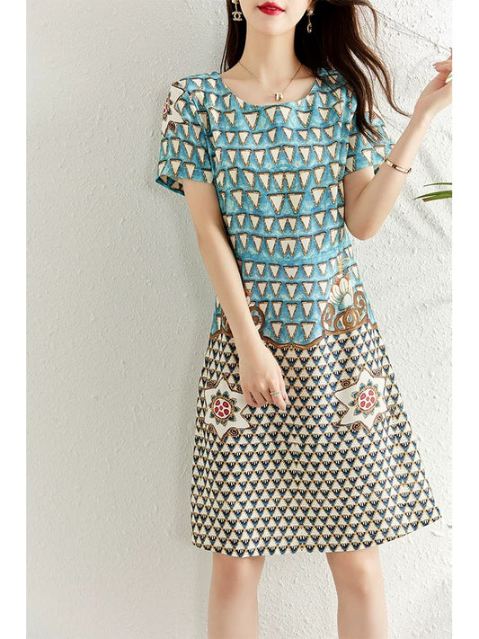 Chic printed dress for women summer 2024 new style fashionable waist slimming a-line mid-length skirt