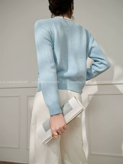 Lulu's style bow-knot knitted cardigan for women, new autumn style, fashionable, versatile, slim-fitting sweater.