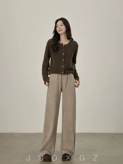 The rise of small people, elastic waist casual pants, women's autumn and winter high-waist drape pants, loose, lazy style, straight-leg wide-leg pants