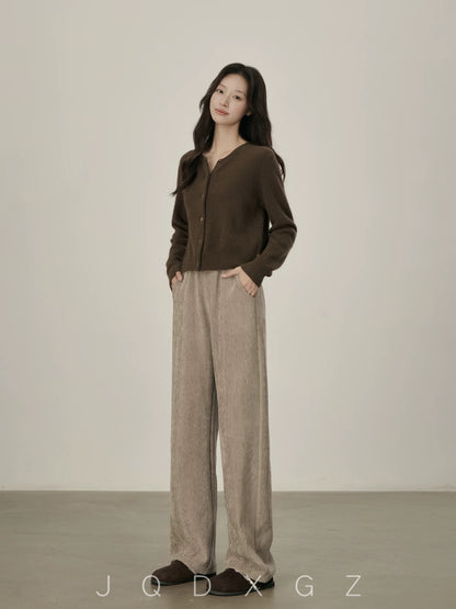 The rise of small people, elastic waist casual pants, women's autumn and winter high-waist drape pants, loose, lazy style, straight-leg wide-leg pants