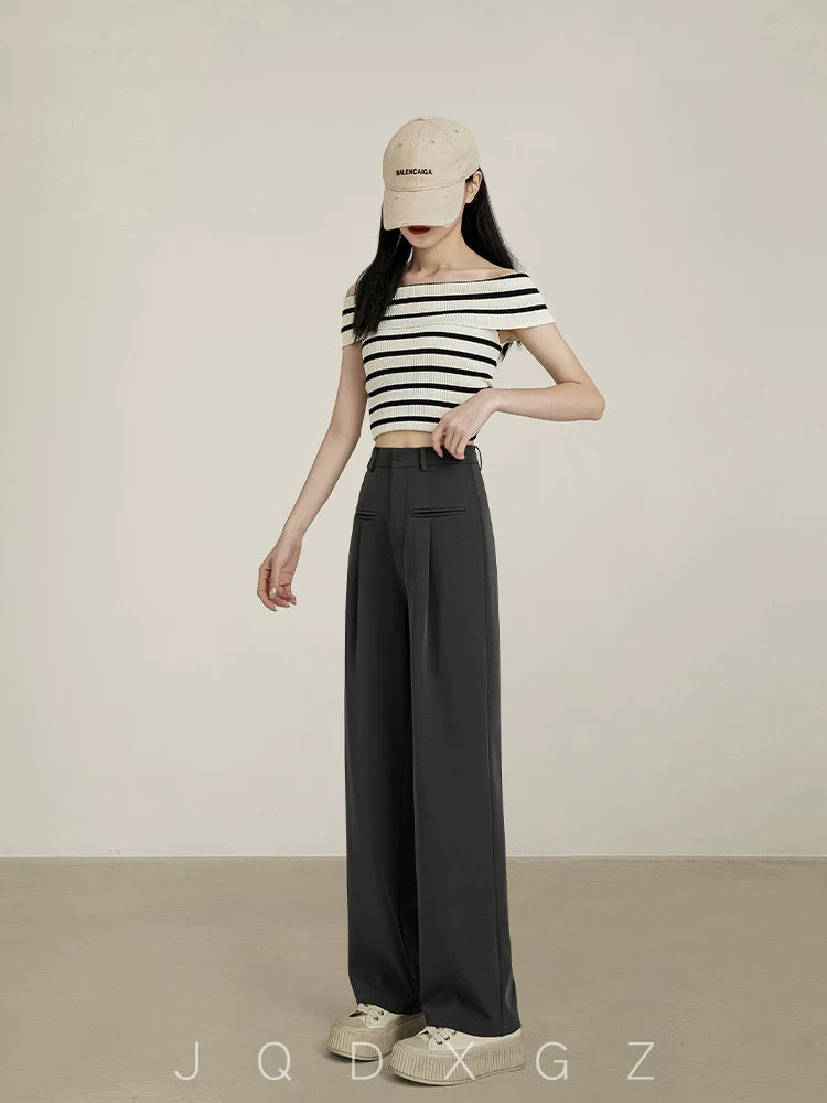 Rising little gray narrow wide-leg pants for women, autumn casual trousers, pear-shaped body pants, straight-leg suit pants
