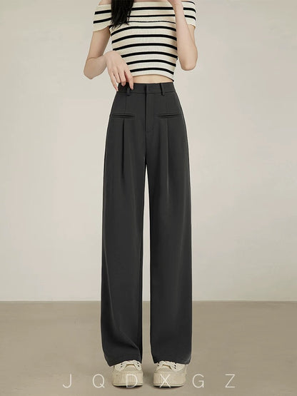 Rising little gray narrow wide-leg pants for women, autumn casual trousers, pear-shaped body pants, straight-leg suit pants