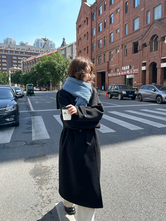 Hello Canon Shawl Two-Wear Double-Breasted Woolen Coat Women's Autumn and Winter New Loose Small Long Coat