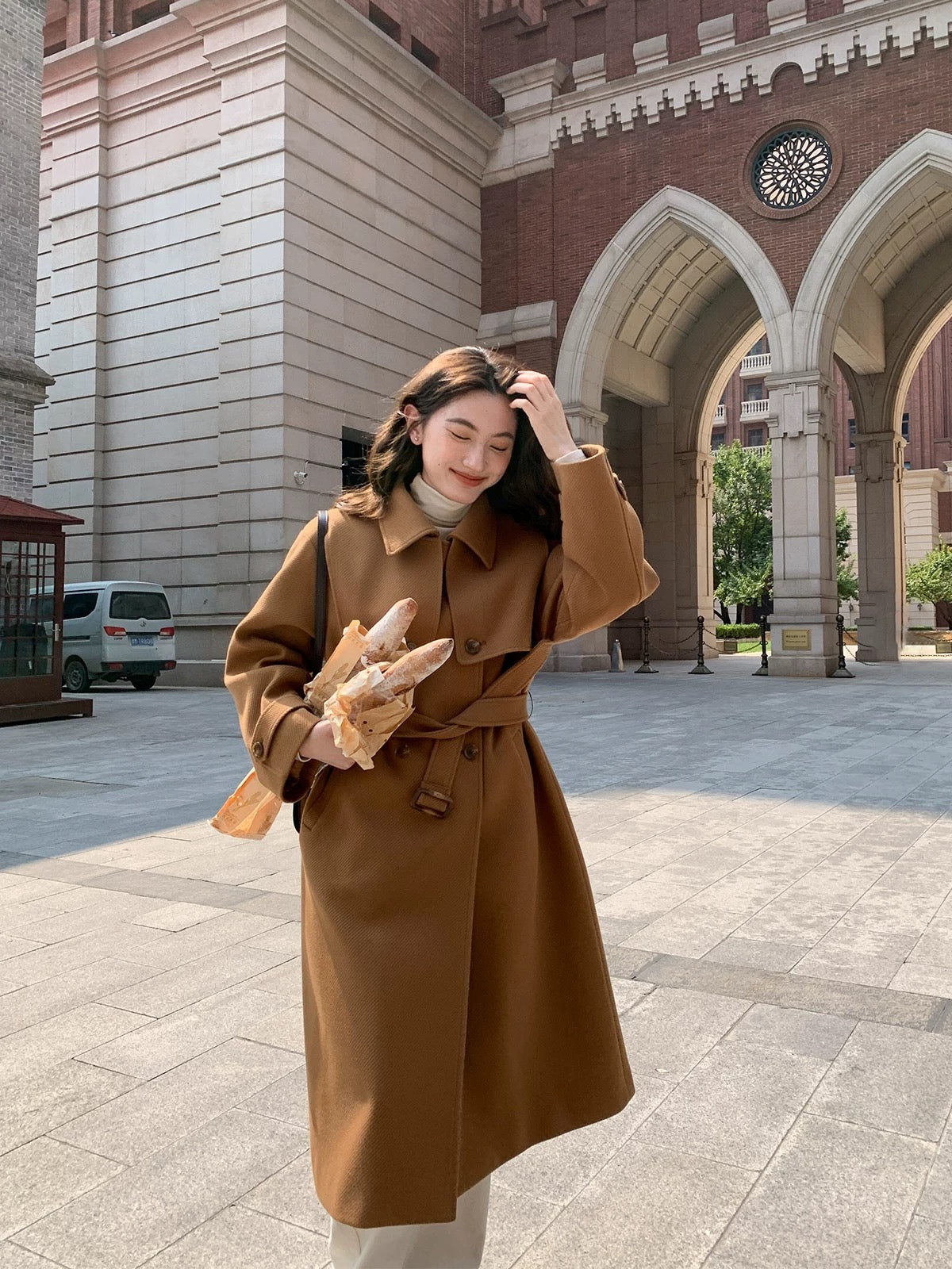 Hello Canon Shawl Two-Wear Double-Breasted Woolen Coat Women's Autumn and Winter New Loose Small Long Coat