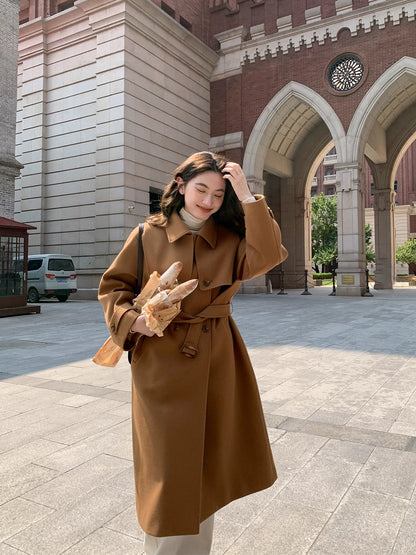 Hello Canon Shawl Two-Wear Double-Breasted Woolen Coat Women's Autumn and Winter New Loose Small Long Coat