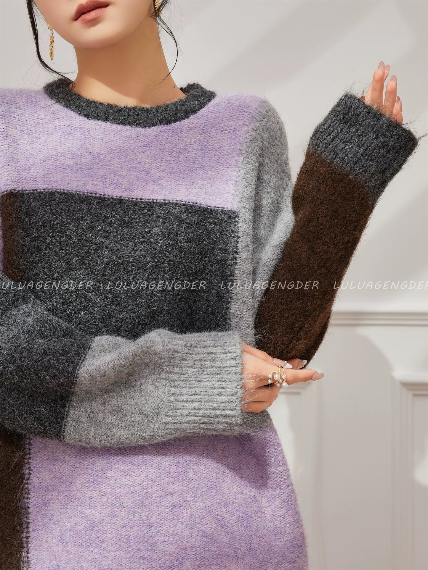 Lulu's style relaxed and effortless knit sweater, new autumn style, elegant yellow, versatile round neck knit sweater.