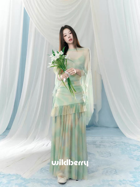 A Little Wild Berry French-Style Mesh Slip Dress for Women, New Spring Style, High-End Fit, Waist-Defining Long Dress
