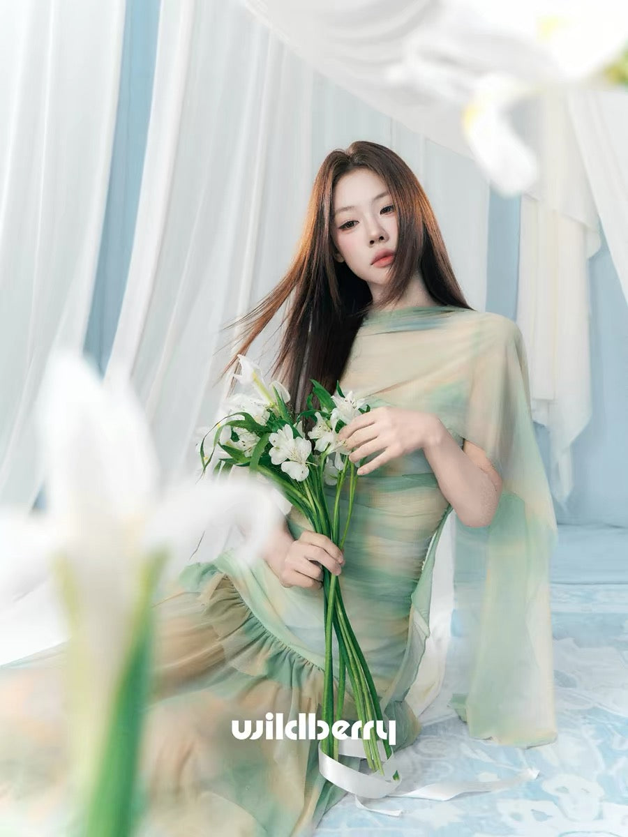 A Little Wild Berry French-Style Mesh Slip Dress for Women, New Spring Style, High-End Fit, Waist-Defining Long Dress