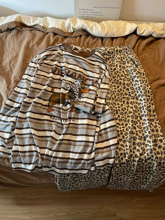 Women's Striped Long-Sleeve Pajama Set – Casual, Laid-back "Insta-Style" Loungewear (Suitable for Stepping Out) – New for Autumn 2026