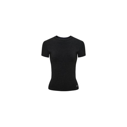 LEIYU LABS knitted round neck straight shoulder short-sleeved T-shirt female 2025 summer new tight embroidered top