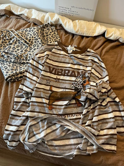 Women's Striped Long-Sleeve Pajama Set – Casual, Laid-back "Insta-Style" Loungewear (Suitable for Stepping Out) – New for Autumn 2026