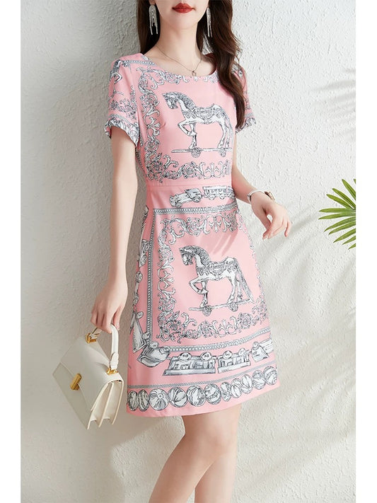 Fashion big-name printed dress for women summer 2024 new French style light luxury elegant slim slimming temperament a-line skirt