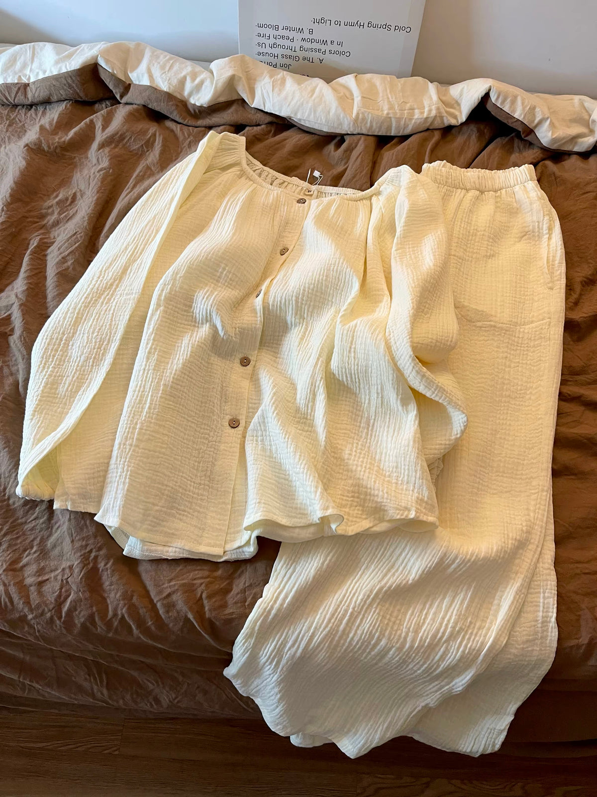 Women's Autumn 2026 New Korean-Style Sweet & Comfortable Cotton Gauze Pajama Set – Soft Creamy Apricot